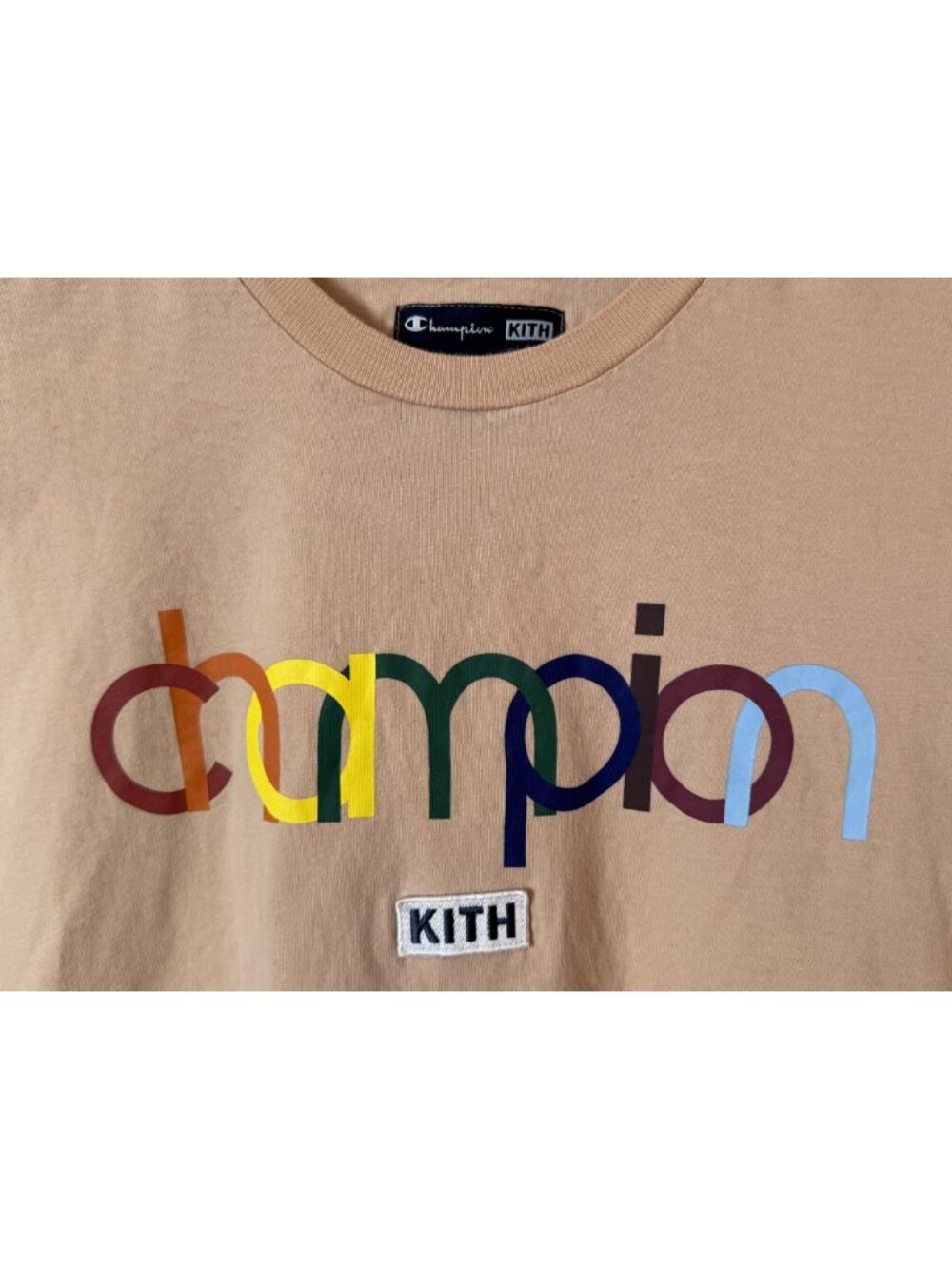 Rare Kith x Champion Double Logo T-Shirt, Medium, Tan, Collectible, Unisex
